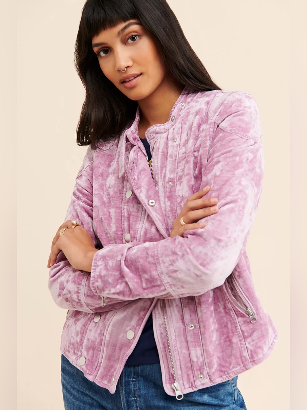 Free People We The Free Dusk Till Dawn Velvet Jacket Violet Pink Size Medium